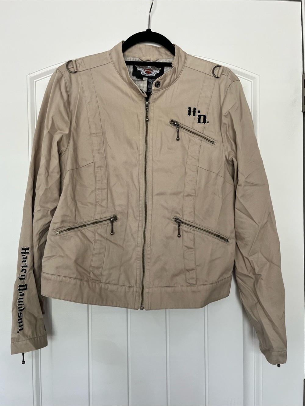 Harley-Davidson Y2K Women’s Lightweight Beige Zip Motorcycle Jacket Size Medium